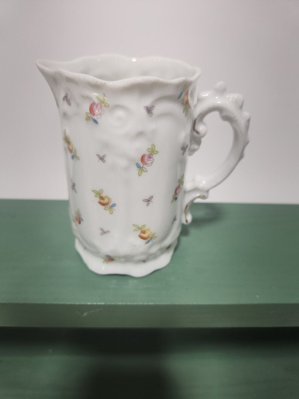 Antique Victoria Carlsbad Austria Porcelain Creamer Embossed Floral Cream Pitche